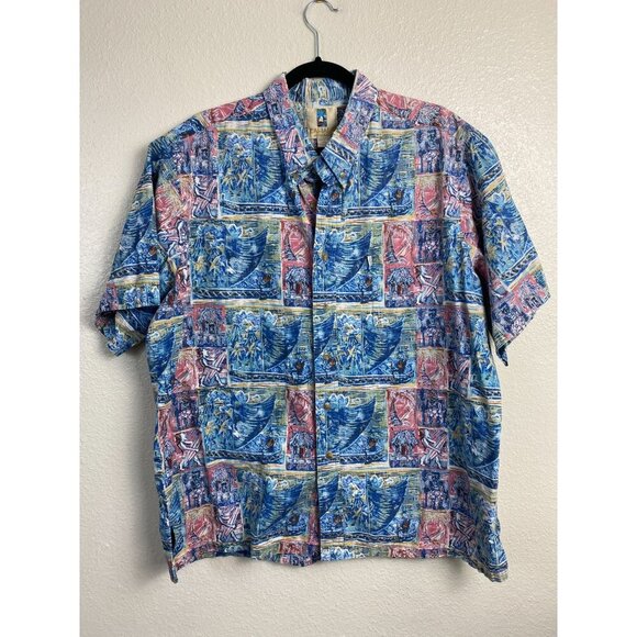 Vintage Kahala Hawaiian Islands collection Mens XL Cotton Blue Ocean Beach Palm - Picture 1 of 11